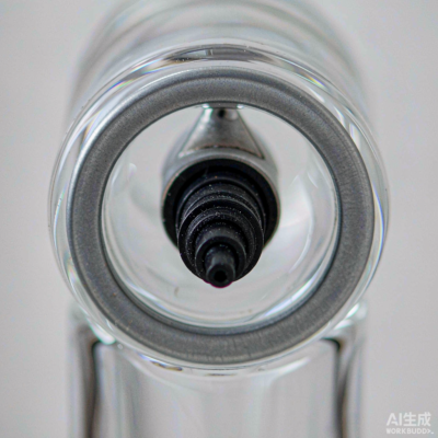 Close-up of perfume bottle neck showing crimp pump reducer insert and spray mechanism