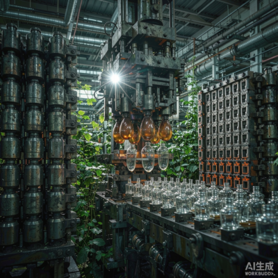 IS machine forming glass perfume bottles on a production line