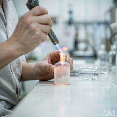 Fire polishing the neck of a glass perfume bottle with a gas flame